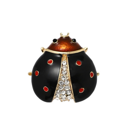 Broche Coccinelle Noire avec Strass