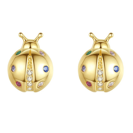 Boucles d'Oreilles Coccinelle en Argent Sterling 925 et Pierres Colorées