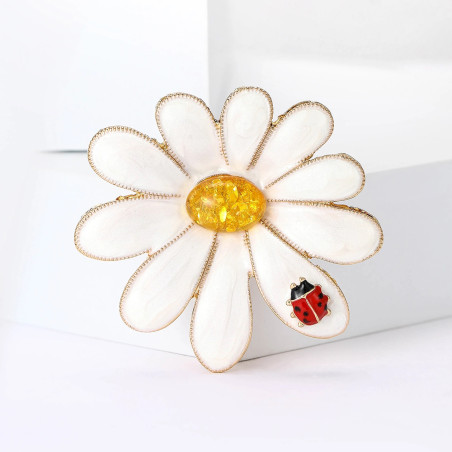 Broche Coccinelle et Grande Margueritte Rubis des Bois Couleur Or