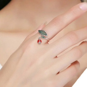 Vue Portée Bague Coccinelle "Éclat du Jardin" en Argent Sterling 925