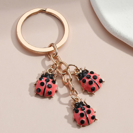 Vue générale Porte-clés Coccinelle Perles de Rosée Couleur Rose