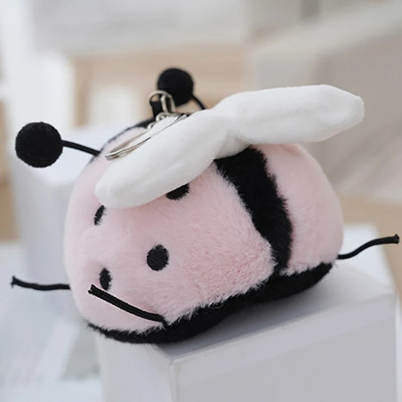 Vue de côté Porte-clés Coccinelle Souriante Grande Peluche - 3 couleurs
