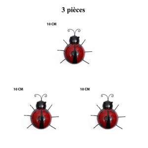 Décoration Murale Coccinelle 3D en Métal - 10 cm - Lot de 3 pièces !