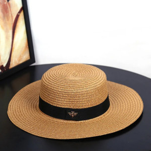 Chapeau de paille rétro chic tressé pour femme avec petite abeille Couleur Kaki