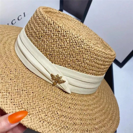 Détails du Chapeau de paille rétro tressé pour femme avec petite abeille et ruban