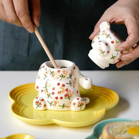 Utilisation du Pot à miel ourson en céramique décorée