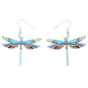 Boucles d'oreilles Pendantes Libéllule Multicolore en Acrylique couleur Bleu Ciel