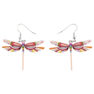 Boucles d'oreilles Pendantes Libéllule Multicolore en Acrylique couleur Beige