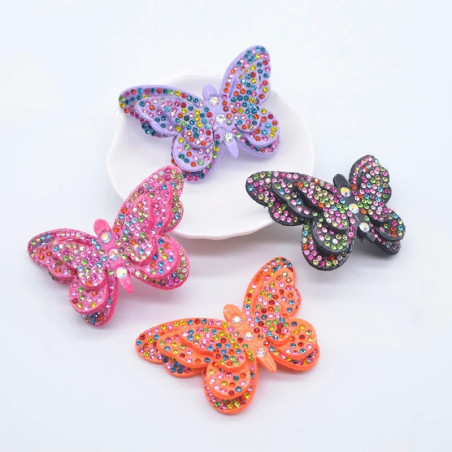 Écussons Papillon Double Aile de Papillon Strass 3D 65x42 mm - Lot de 6 pièces - 10 couleurs au choix !