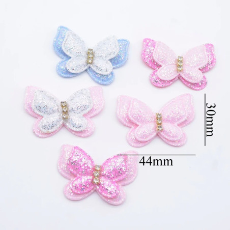Les Dimensions Écussons Papillon Ailes Papillon Double Papillon Scintillant - Lot de 10 pièces - 6 couleurs au choix