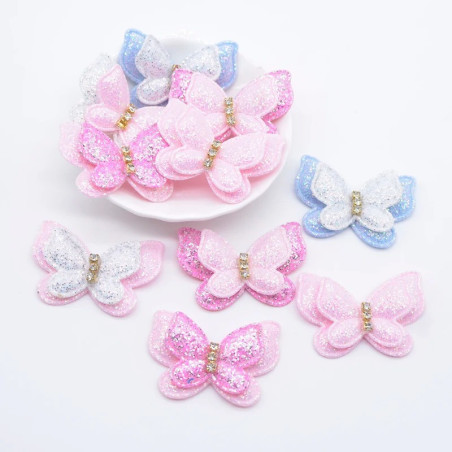 Écussons Papillon Ailes Papillon Double Papillon Scintillant - Lot de 10 pièces - 6 couleurs au choix