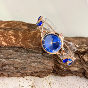 Montre Bracelet à Quartz bracelet Pierre Strass couleur bleu