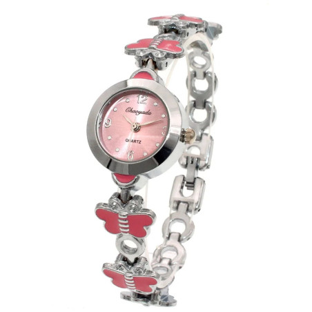 Montre Bracelet Papillon élégante Acier Inoxydable couleur rose