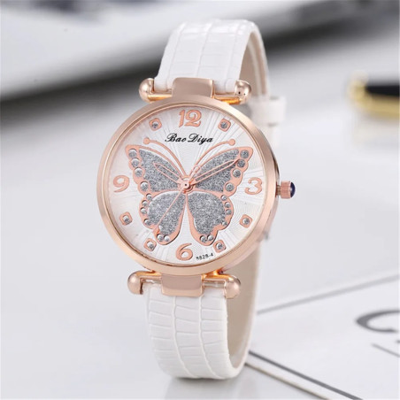 Montre-bracelet à Quartz Design Papillon Strass Blanc