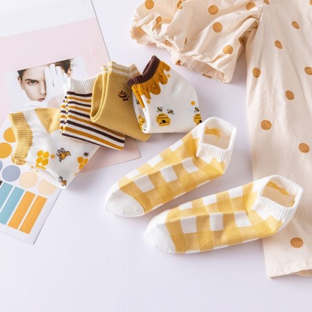 Lot 5 paires de chaussettes abeilles basses taille unique