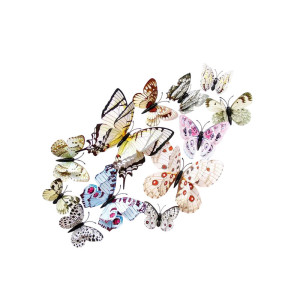 Lot de 12 pièces d'Autocollant Mural Papillons 3D Créatifs Multicolores couleur Gris