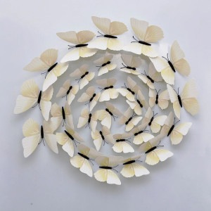 Lot de 12 pièces d'Autocollant Mural Papillon 3D -Beige