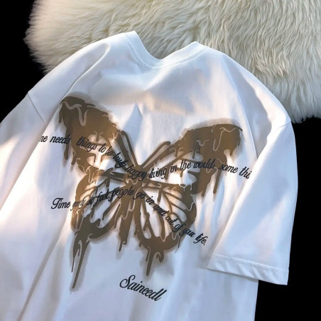 Grand T-shirt avec Grand Papillons et messages Couleur Blanc