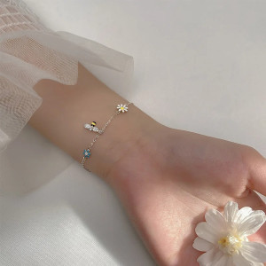 Bracelet Abeille Charme Nature - Marguerites et Abeille modèle argent