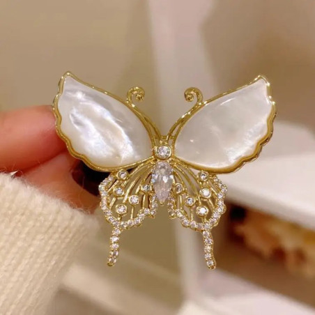 Broches Papillon Coquillage et Strass Couleur Blanc