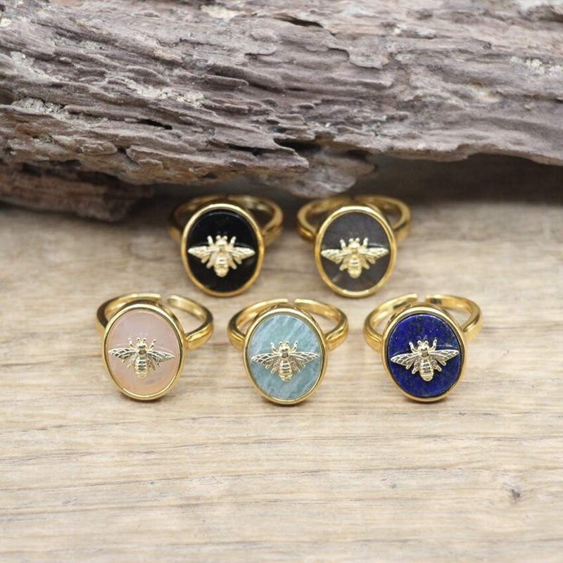 Bague ovale en pierre naturelle pour femmes