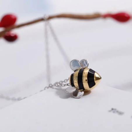 Collier et pendentif mignonne abeille en argent Sterling 925