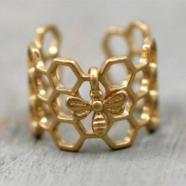 Bague en forme de nid d'abeille pour femmes couleur or