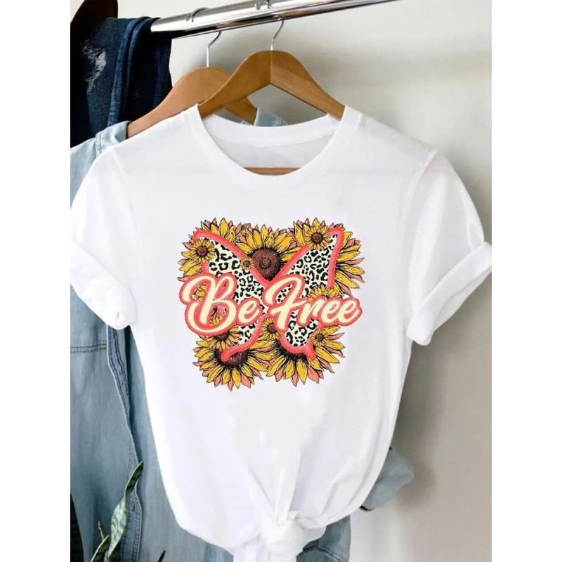 T-shirt Grand Papillon Tournesols avec inscription "Be Free"!