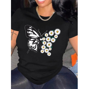 T-shirt Grand Papillon avec petites Marguerites couleur Noir