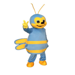 Costume de mascotte abeille bleue et jaune vue face