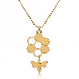 Chaîne et pendentif couleur or en nid d'abeille