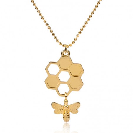 Chaîne et pendentif couleur or en nid d'abeille