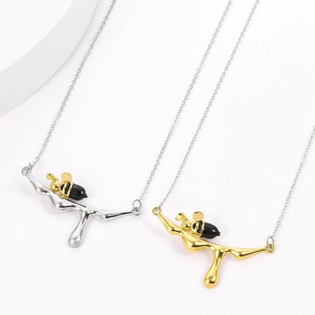 Collier miel d'abeille pour femmes couleur or ou argent