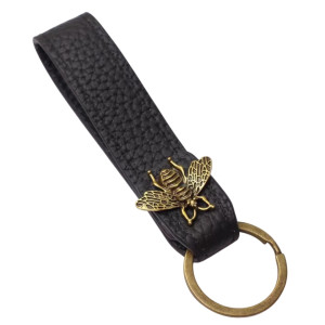 Llavero Abeja "Elegancia Real" | Cuero y Bronce | Regalo Único