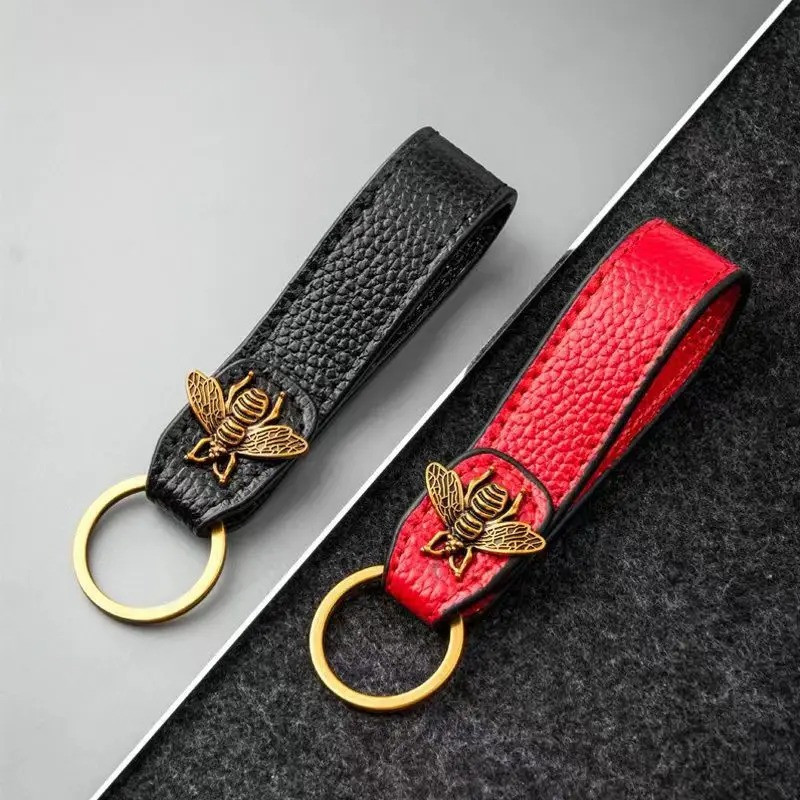 Llavero Abeja "Elegancia Real" | Cuero y Bronce | Regalo Único