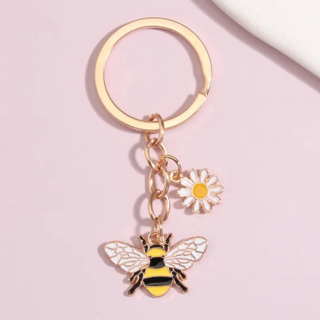 Llavero Abeja con Flores Brillantes – Elegancia y Naturaleza