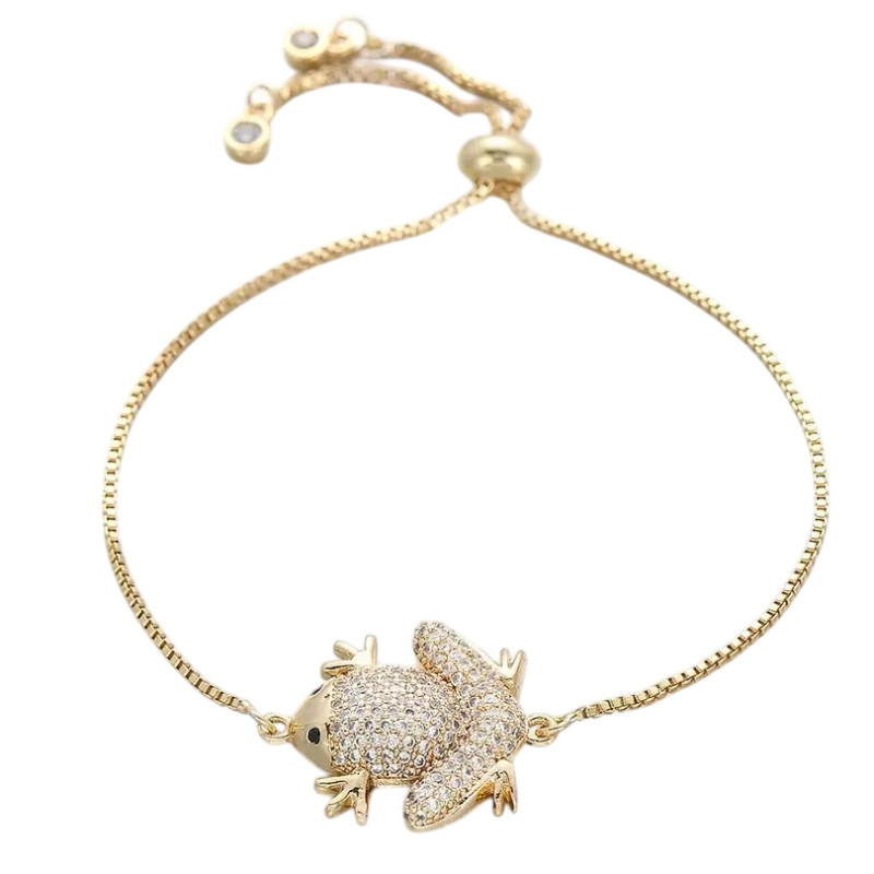Bracelet Grenouille Dorée avec Strass Étincelants