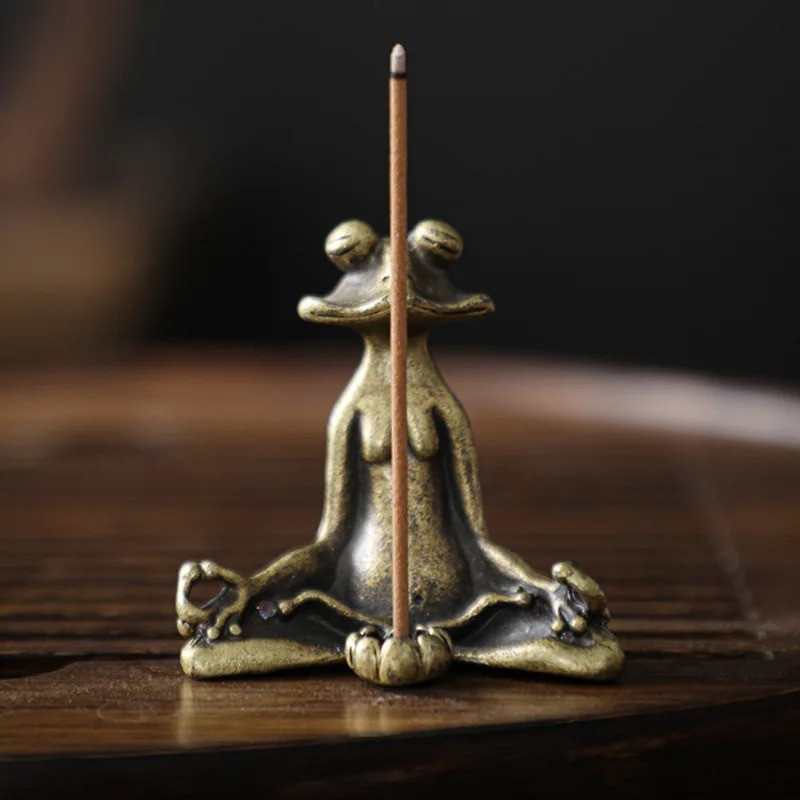 Statue Grenouille en Méditation en Laiton pour Encens