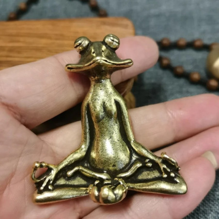 Magnifique Statue Grenouille en Méditation en Laiton pour Encens