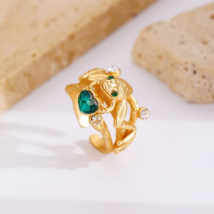 Magnifique Bague Grenouille Émeraude Dorée