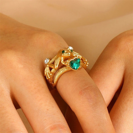 Bague Grenouille Émeraude Dorée