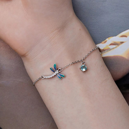 Bracelet Libellule Douce Éclat d'Aigue-Marine -Argent Sterling 925