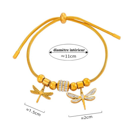 dimensions Bracelet Libellule Doubles Libellules Dorées Scintillantes