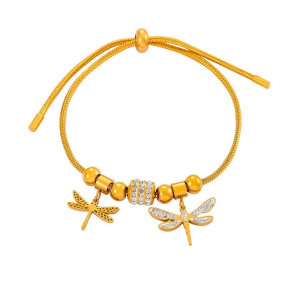 Bracelet Libellule Doubles Libellules Dorées Scintillantes