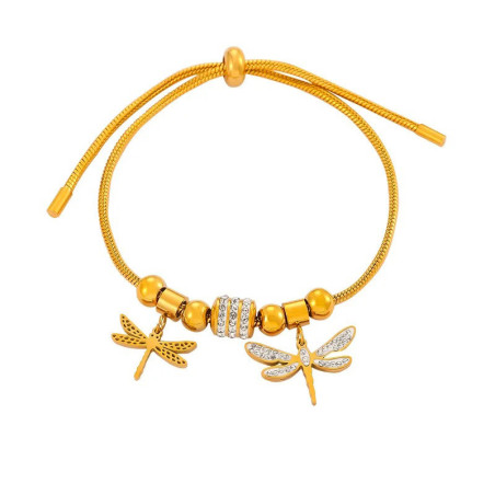 Bracelet Libellule Doubles Libellules Dorées Scintillantes