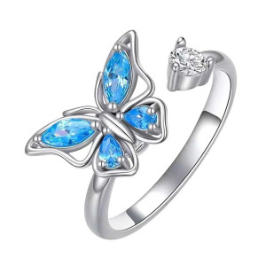 Anillo Mariposa Cristal Azur – Joya Ajustable y Refinada