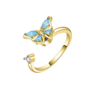 Bague Papillon Doré Cristal Bleu
