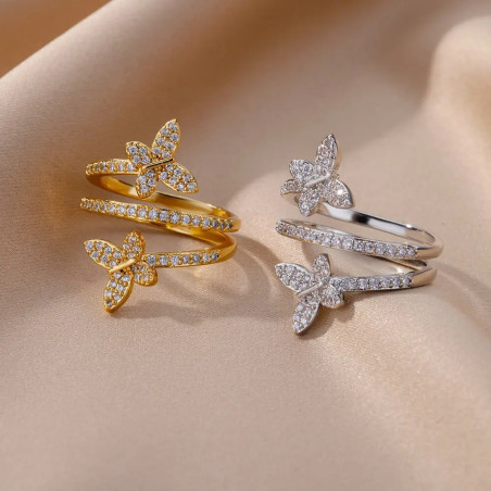 Bague Papillon Éclat Double Bijou Élégant en Or ou Argent