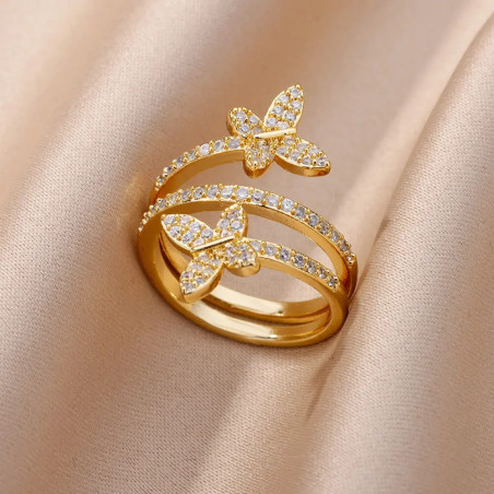 Bague Papillon Éclat Double Bijou Élégant en Or