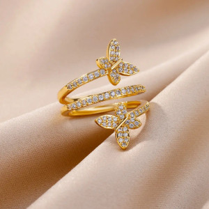 Bague Papillon Éclat Double Bijou Élégant couleur Or